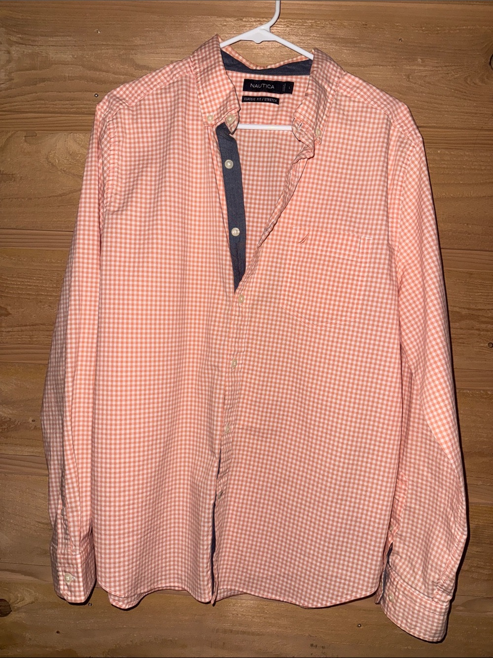 Nautica peach / white mini checks button down shirt preppy golf yacht